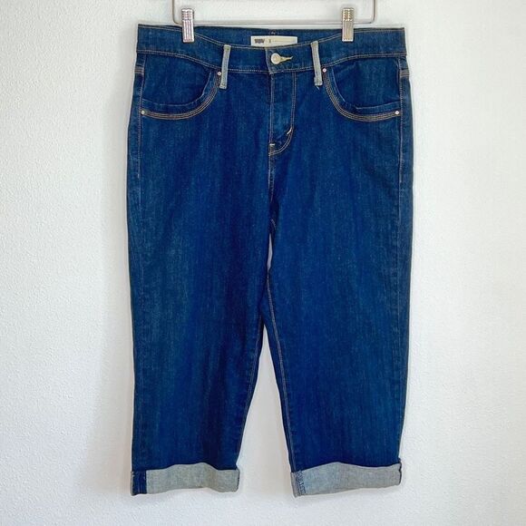 Levi’s 515 Cuffed Capri Dark Wash With Contrasting Belt Loops Size 8 - Picture 1 of 13